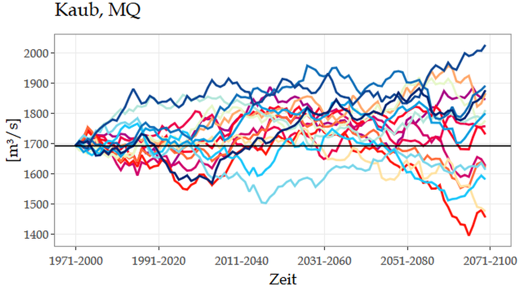 Entwicklung des mittleren Abflusses am Pegel Paub. Beispiel für ein weniger aggregiertes Datenprodukt.